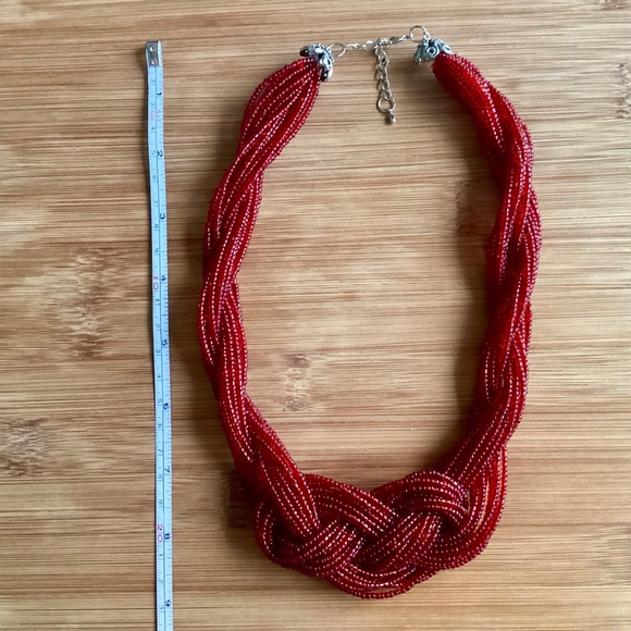 Paparazzi A Standing Ovation - Red Twisted Braided Seed Bead Necklace Holiday - Picture 10 of 11